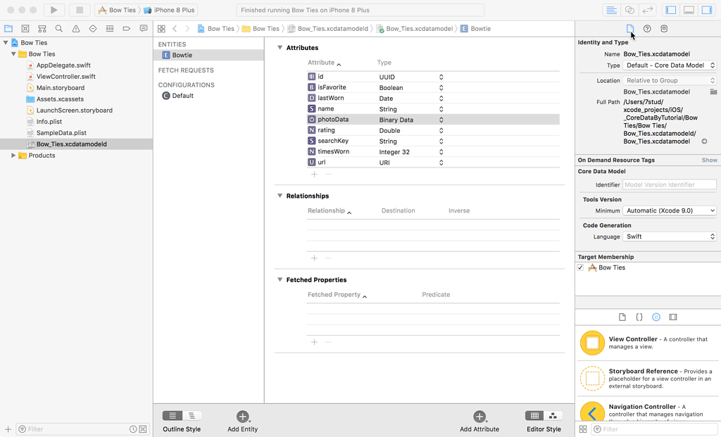 P. 42: Where's the Attributes Inspector? - Core Data by Tutorials ...
